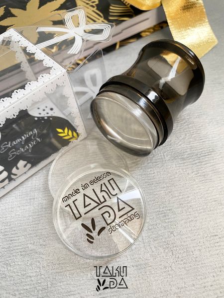 Прозорий штамп Taki Da ERGO Stamp Чорний пластик 3,8 см зі скребком та з'ємним дном  4253 фото